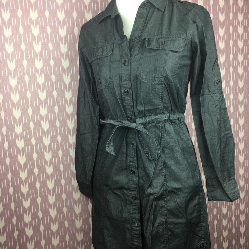 GAP belted denim button-up long sleeve dress XS